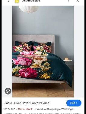 Anthropologie Floral Duvet Cover in Teal, Pink & Gold